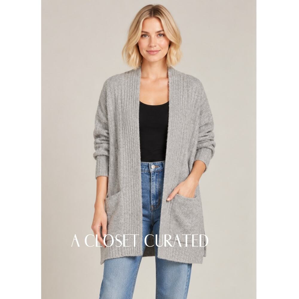 TOPSHOP Open Front Long Cardigan Sweater Medium Grey NEW